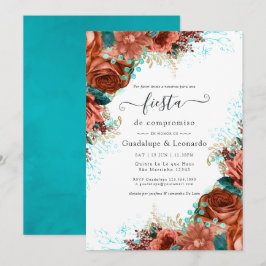 Spanisch Türkis & Korallenfloral Engagement Party Einladung