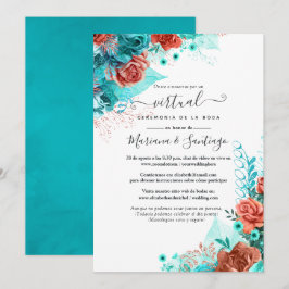 Spanisch Türkis und Coral Floral Virtual Wedding Einladung
