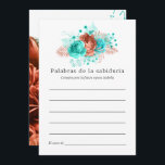 Spanisch Türkis und Korallenblume Hinweiskarte<br><div class="desc">Türkisblaue und korallenfarbene Rose und tropisches Blattwerk Sommerbridal Ratschläge für zukünftige Karten,  die schnell und einfach auf Spanisch angepasst werden können.</div>
