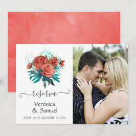 Spanisch Türkis und Korallenhochzeit Sichern Sie d Save The Date