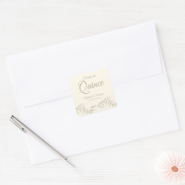 Spanisch Twins Fiesta de Quince Champagne Botanisc Quadratischer Aufkleber (Umschlag)