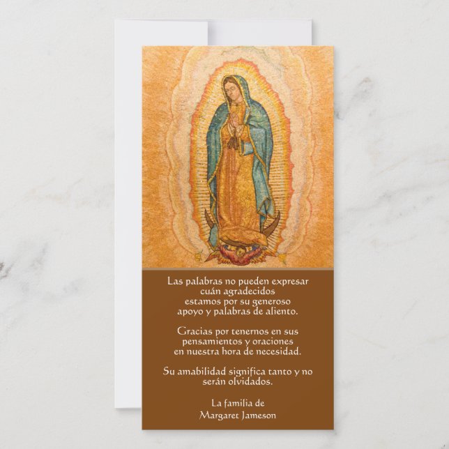 SPANISCH Unsere Lady von Guadalupe Begräbnis Viele Dankeskarte (Vorderseite)