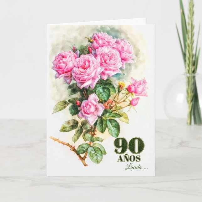 Spanische 90. Geburtstag Vintage Rose Garten Name Karte (Vorderseite)