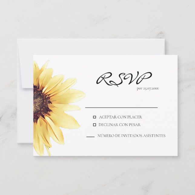 Spanische Antwortkarte für rustikale Sonnenblumen RSVP Karte (Vorderseite)