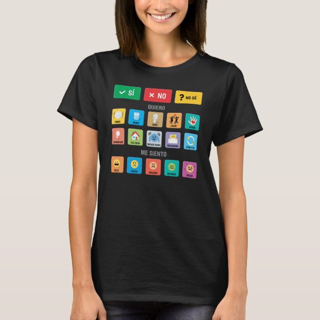 Spanische Autismus AAC PECS Mitteilung über die Me T-Shirt (Vorderseite)