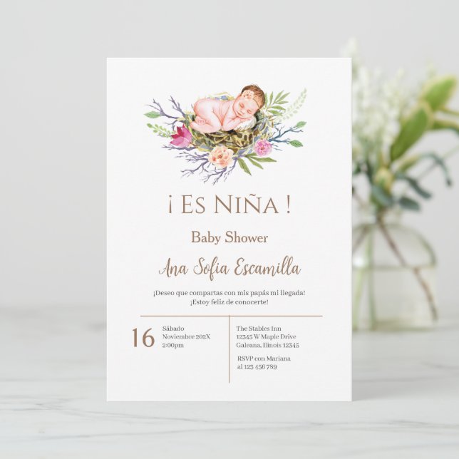 Spanische Baby Shower Girl-Einladung Einladung (Stehend Vorderseite)
