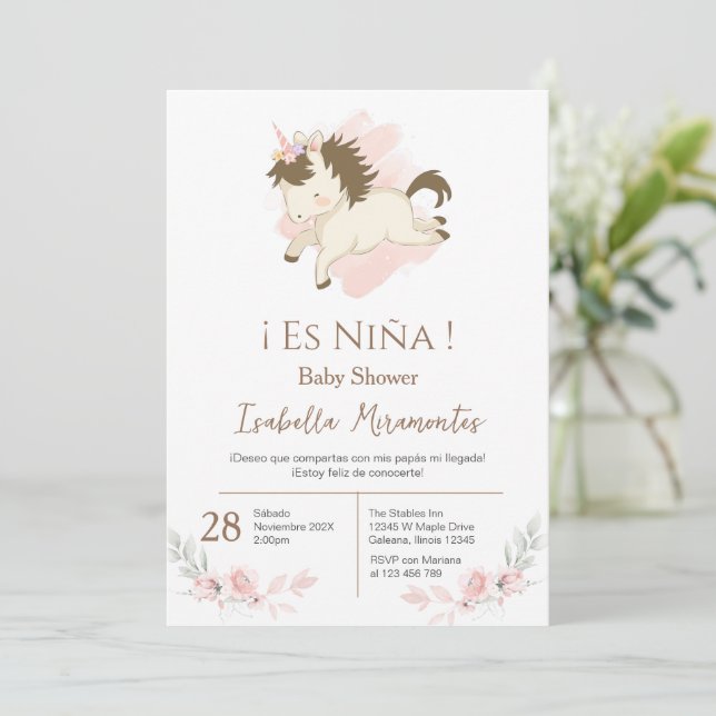 Spanische Baby Shower Girl-Einladung Einladung (Stehend Vorderseite)