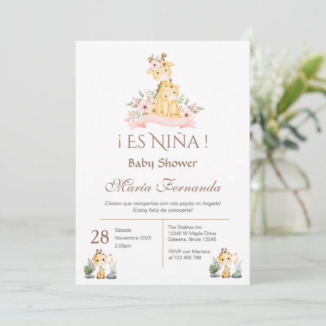 Spanische Baby Shower Girl-Einladung Einladung (Stehend Vorderseite)
