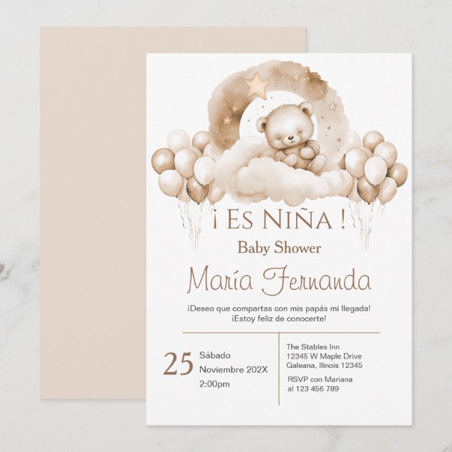 Spanische Baby Shower Girl-Einladung Einladung (Vorne/Hinten)