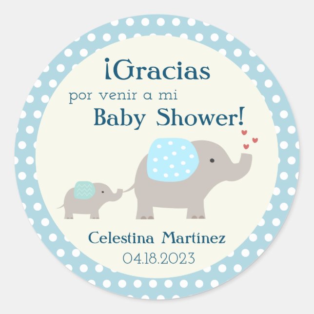 Spanische Babydusche/Pegatina Babydusche Elefanten Runder Aufkleber (Vorderseite)