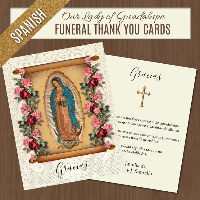 Spanische Beerdigung Beileid Heilige Karte Vielen  (Our Lady of Guadalupe Spanish Catholic Funeral Thank you Cards)