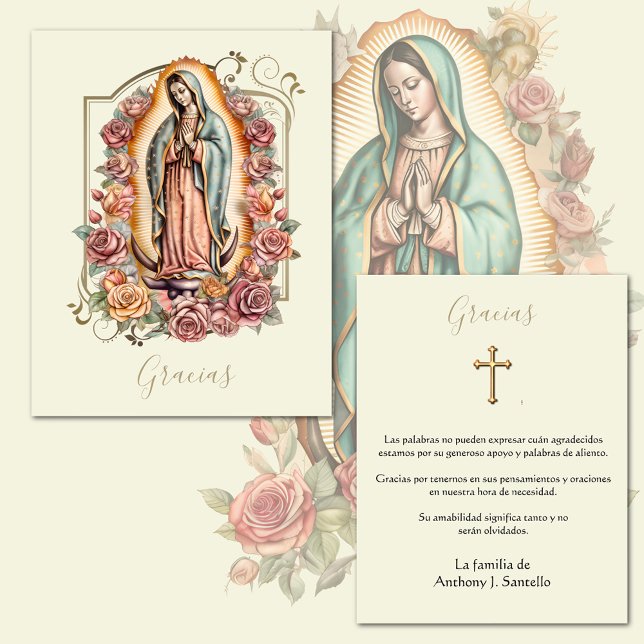 Spanische Beerdigung Guadalupe Religious Vielen Da Dankeskarte (Beautiful Catholic Virgin Mary Our Lady of Guadalupe Funeral Thank You cards)