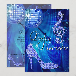 Spanische blaue Disco-Kugel & Glitzerschuhe Sweet Einladung