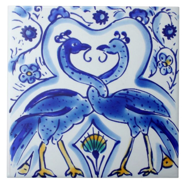 Spanische blaue u. weiße Vogel-Keramik-Foto-Fliese Fliese (Vorderseite)