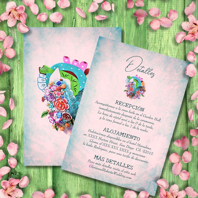 Spanische Blume Herz mexikanische Hochzeitskarte RSVP Karte (Von Creator hochgeladen)