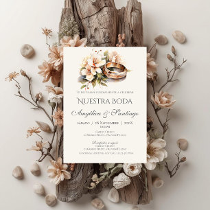 Spanische Boho-Hochzeit mit Ringen Einladung