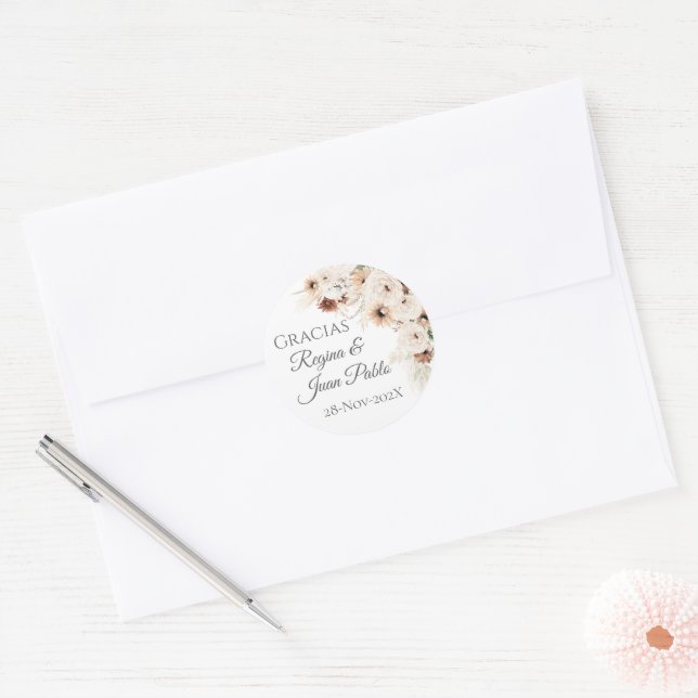 Spanische Boho-Hochzeit runder Aufkleber  (Umschlag)