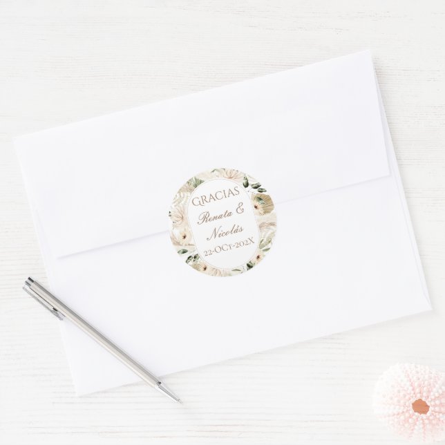 Spanische Boho-Hochzeit runder Aufkleber  (Umschlag)