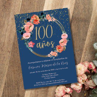 Spanische Chic Elegant Floral 100. Geburtstagspart Einladung