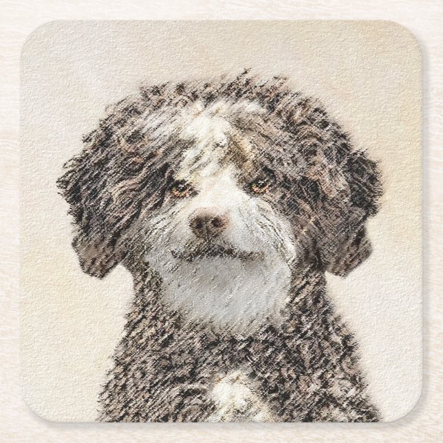 Spanische Dog Malerei - Niedliche Original Hunde K Rechteckiger Pappuntersetzer (Vorderseite)