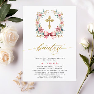 Spanische Einladung zur Taufe Rosa & Gold