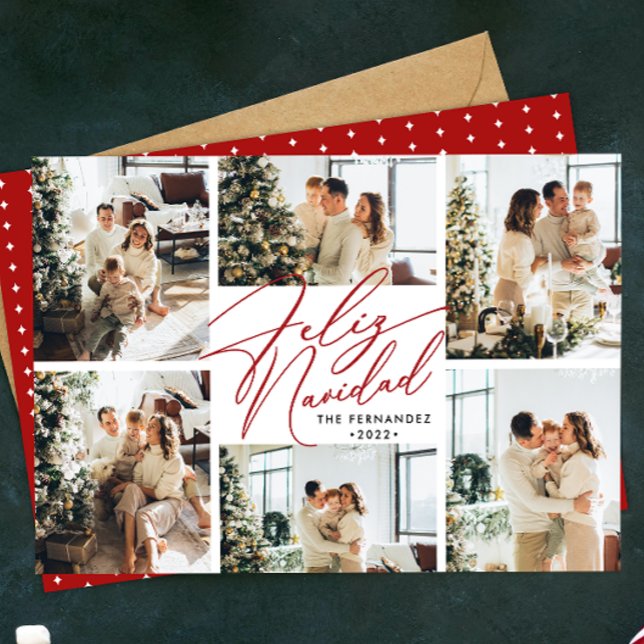 Spanische Feliz Navidad FotoCollage Feiertagskarte (Von Creator hochgeladen)