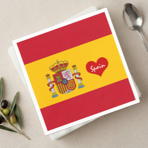 Spanische Flagge mit rotem Herz Mode-/Sportfans Serviette