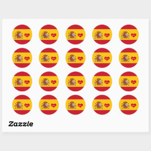 Spanische Flagge mit rotem Herzen, Liebe Spanien Runder Aufkleber