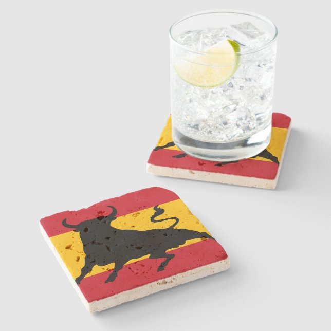 Spanische Flagge mit Stier Steinuntersetzer (Seitenansicht)