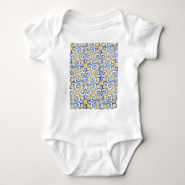 Spanische Fliesen - Azulejo Blau, Gelb und Weiß Baby Strampler (Vorderseite)
