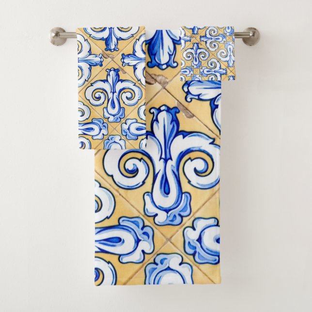 Spanische Fliesen - Azulejo Blau, Gelb und Weiß Badhandtuch Set (Insitu)