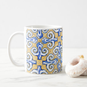 Spanische Fliesen - Azulejo Blau, Gelb und Weiß Kaffeetasse