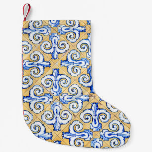 Spanische Fliesen - Azulejo Blau, Gelb und Weiß Kleiner Weihnachtsstrumpf