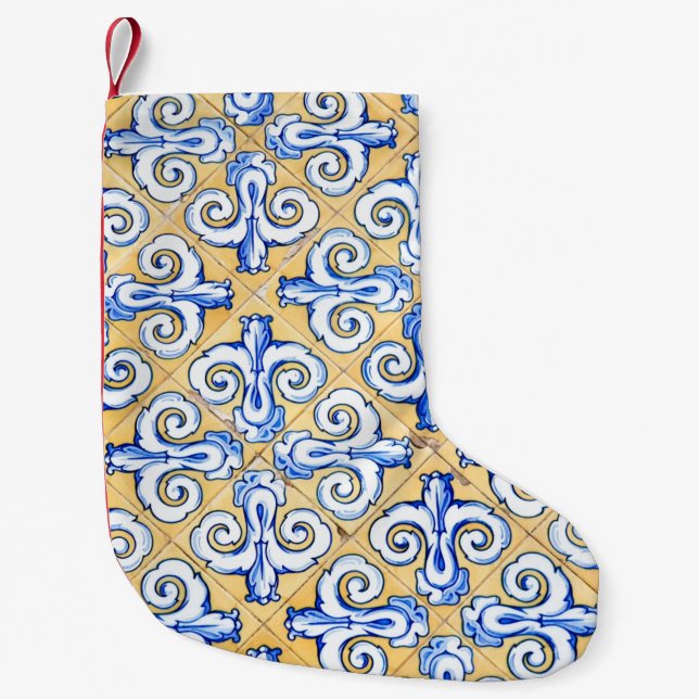 Spanische Fliesen - Azulejo Blau, Gelb und Weiß Kleiner Weihnachtsstrumpf (Vorderseite)