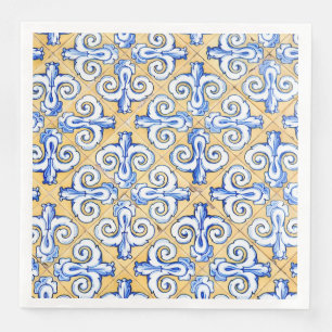 Spanische Fliesen - Azulejo Blau, Gelb und Weiß Serviette