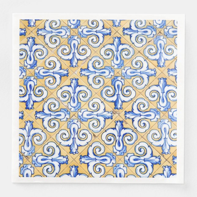 Spanische Fliesen - Azulejo Blau, Gelb und Weiß Serviette (Vorderseite)