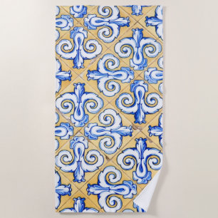 Spanische Fliesen - Azulejo Blau, Gelb und Weiß Strandtuch