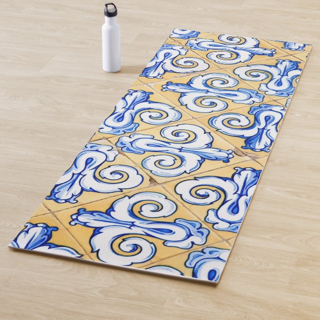 Spanische Fliesen - Azulejo Blau, Gelb und Weiß Yogamatte (Beispiel)