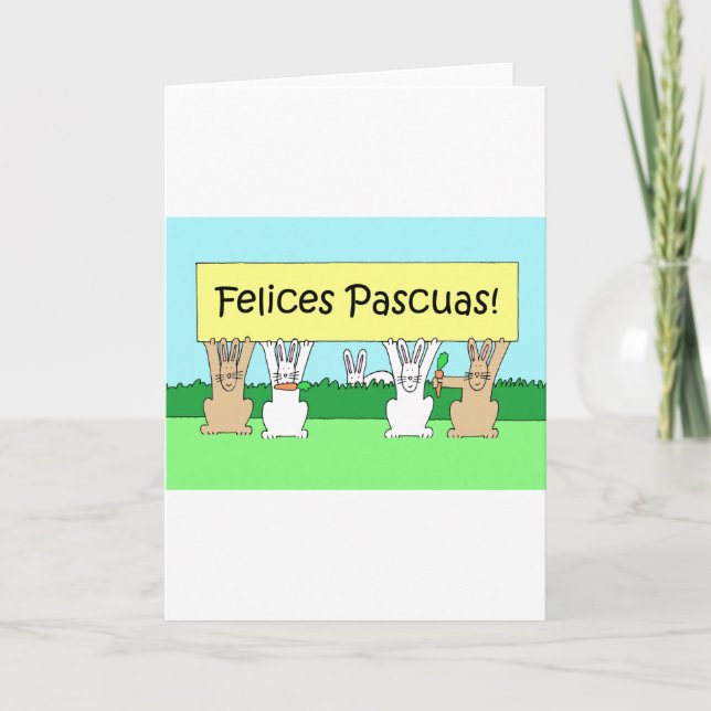 Spanische fröhliche Ostern, Cartoon-Häschen Feiertagskarte (Vorderseite)