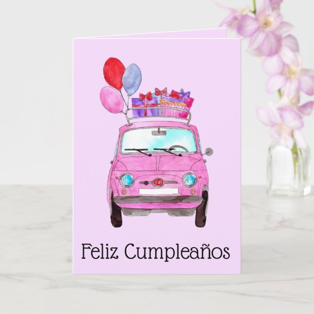 Spanische Geburtstagskarte Retro Fiat 500 Karte (Orchidee)