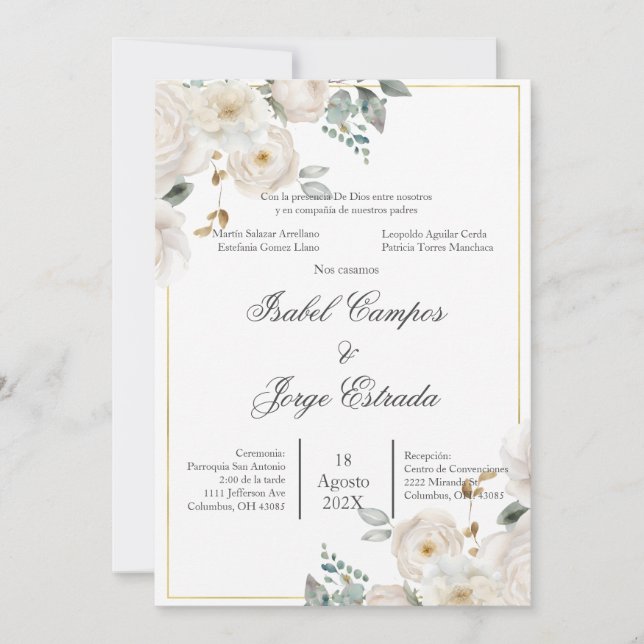 Spanische Grüne Einladung zur Hochzeit (Vorderseite)