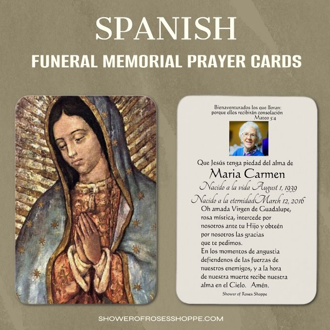 Spanische Guadalupe Mary Beerdigung Gebete Heilige (Spanish Catholic Guadalupe Funeral Memorial Prayer Cards)