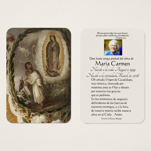 Spanische Guadalupe Mary Beerdigung Gebete Heilige (Vorne & Hinten)