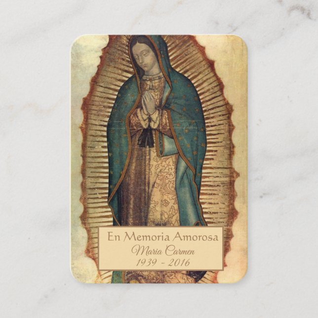Spanische Guadalupe Mary Beerdigung Gebete Heilige Platzkarte (Vorderseite)