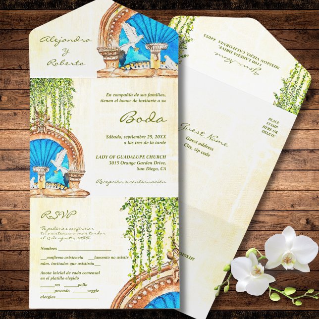 Spanische handgemalte Wasserfarbe Altes Mexiko Hoc All In One Einladung (Von Creator hochgeladen)