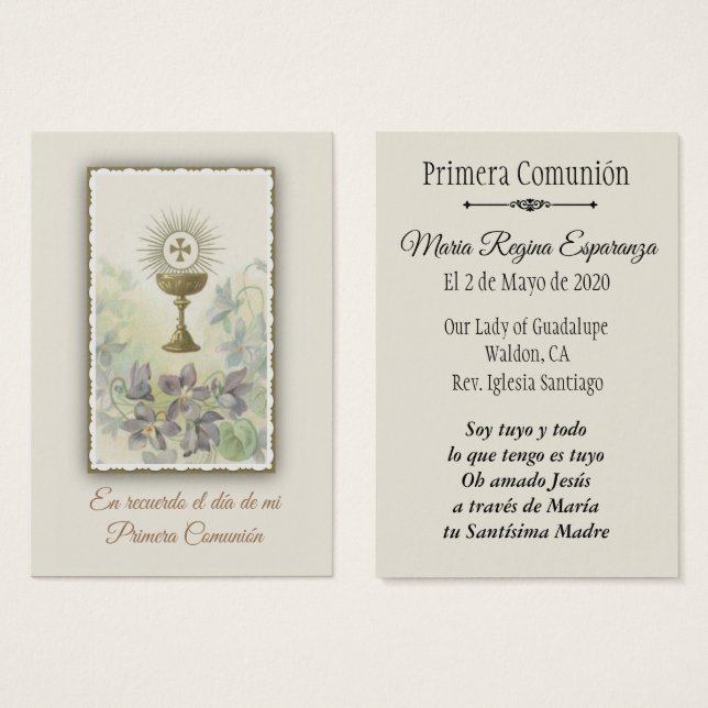 Spanische Heilige Karte für Erste Heilige Kommune (Vorne & Hinten)