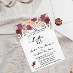 Spanische Hochzeit Burgunder Rosa Blumig Einladung