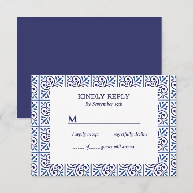 Spanische Hochzeit der Marine Indigo Tile Einladung (Vorne/Hinten)