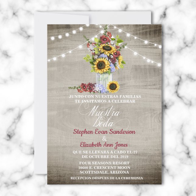 Spanische Hochzeit Sonnenblume Burgundy Nuestra Bo Einladung (Von Creator hochgeladen)