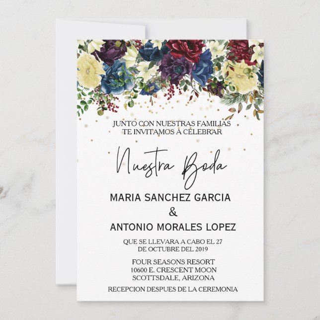 Spanische Hochzeit Weihnachten Winter Nuestra Boda Einladung (Vorderseite)